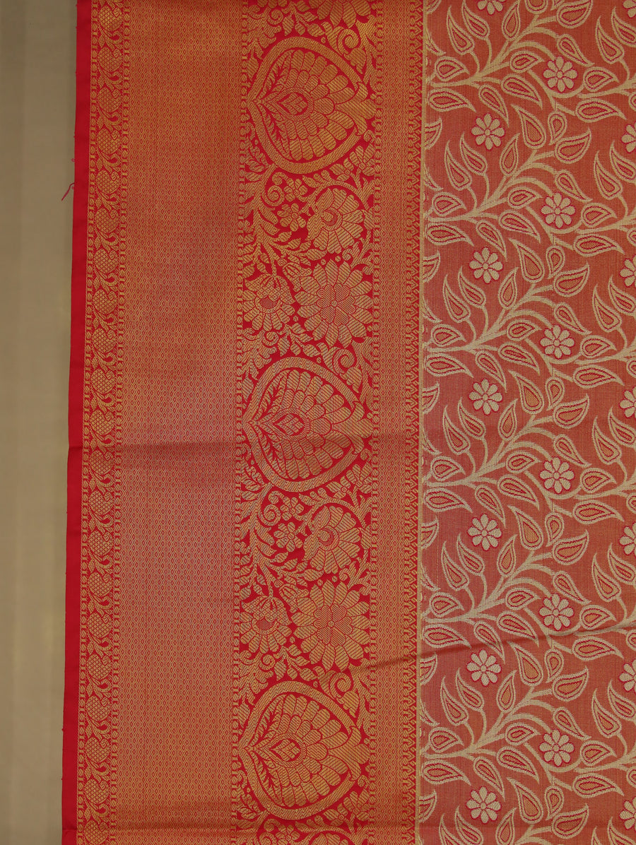 Burnt Orange Dharmavaram Inspired Semi Silk Saree with Wide Wide Contrast Border