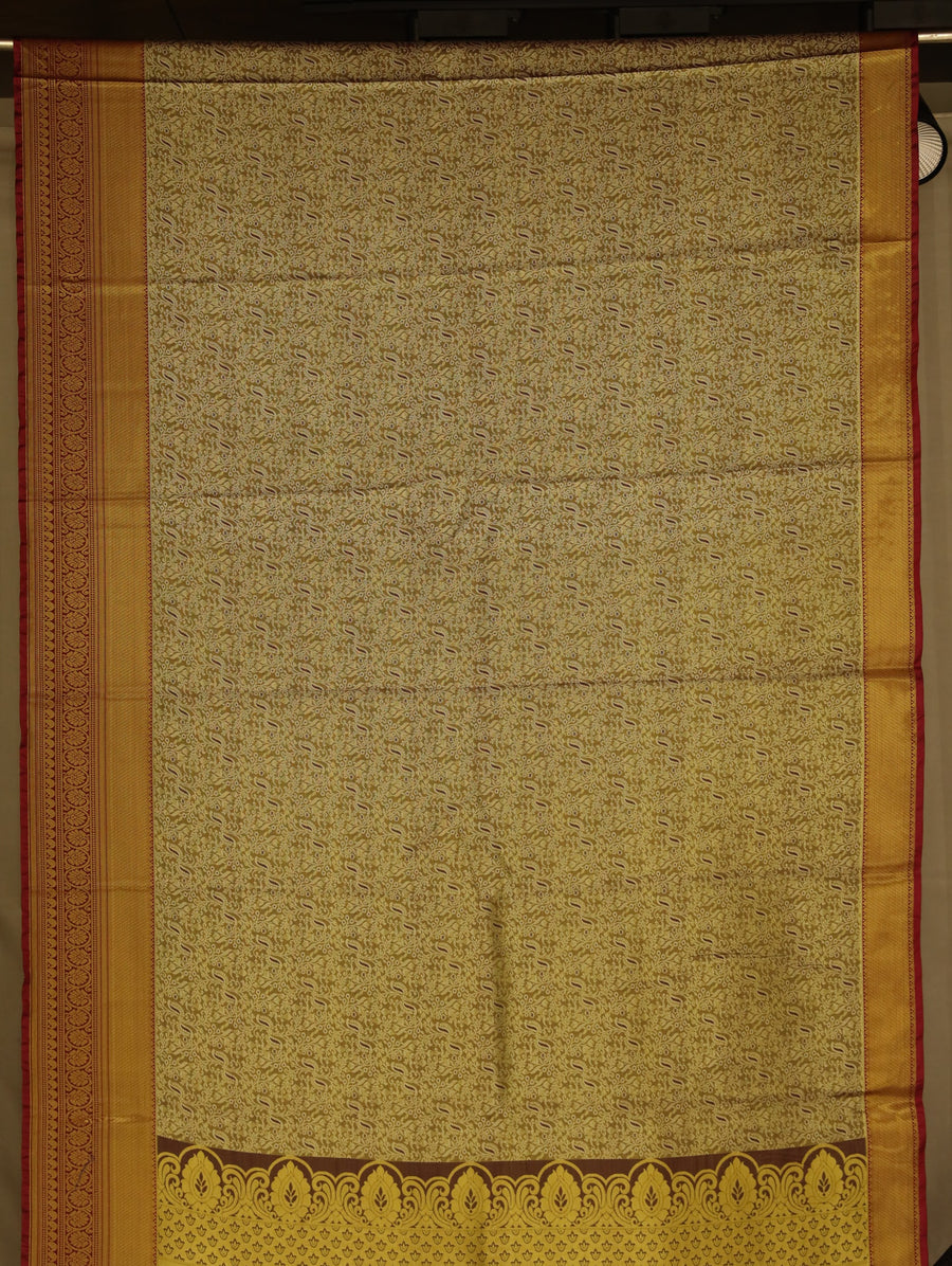 Ivory Gold Dharmavaram Inspired Semi Silk Saree with Wide Wide Contrast Border