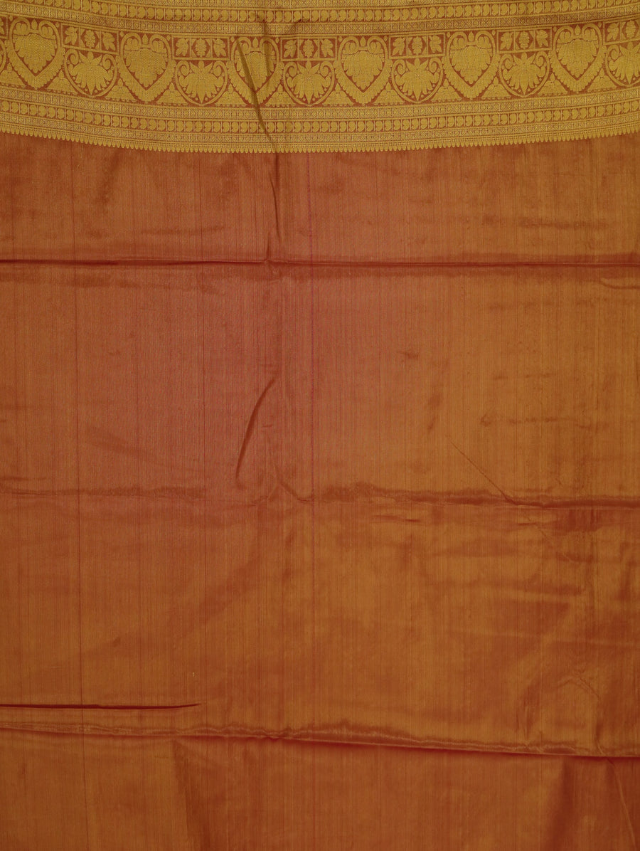 Burnt Orange Kanchipuram Inspired Semi Silk Saree with Wide Wide Contrast Border