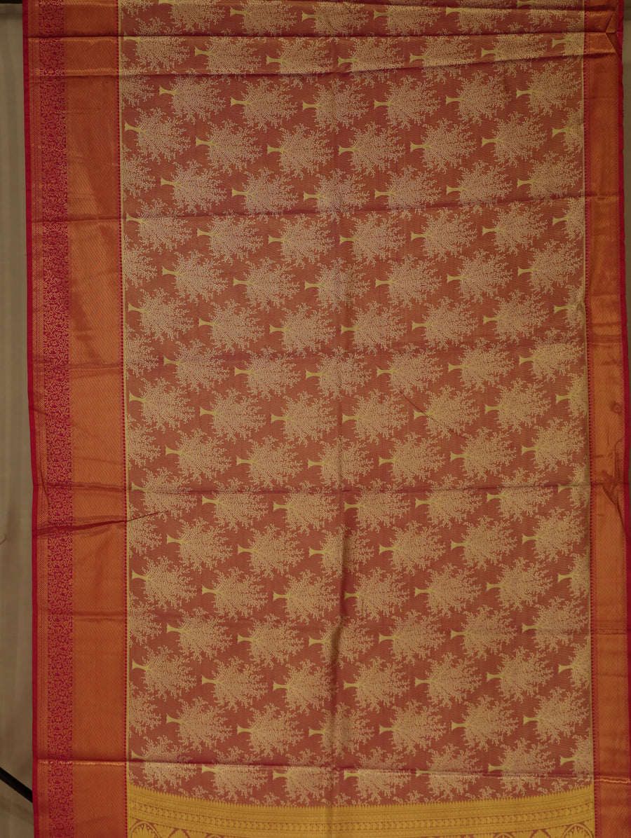 Terracotta Orange Dharmavaram Inspired Semi Silk Saree with Wide Wide Self Border