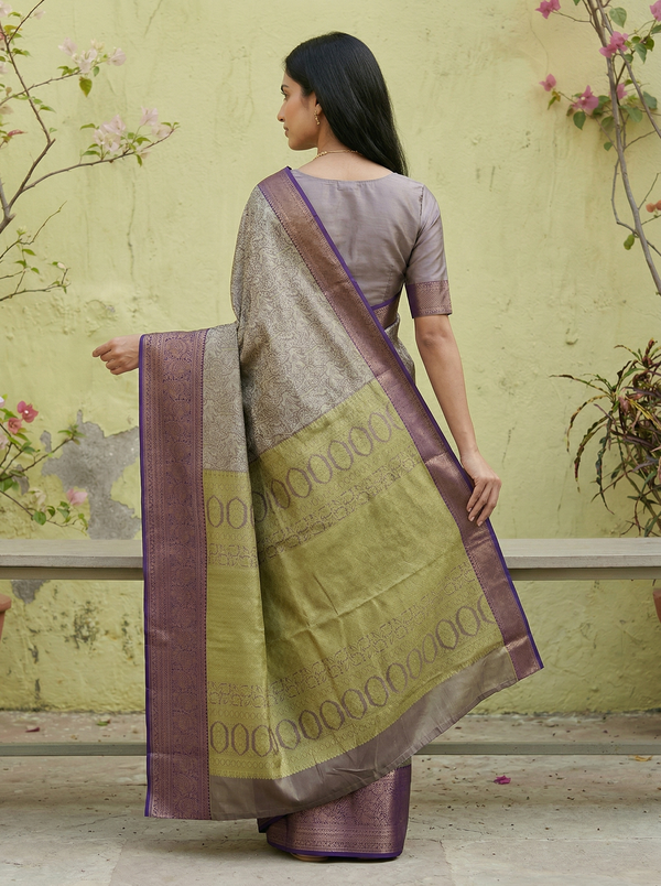 Sage Green Uppada Inspired Semi Silk Saree with Wide Wide Contrast Border