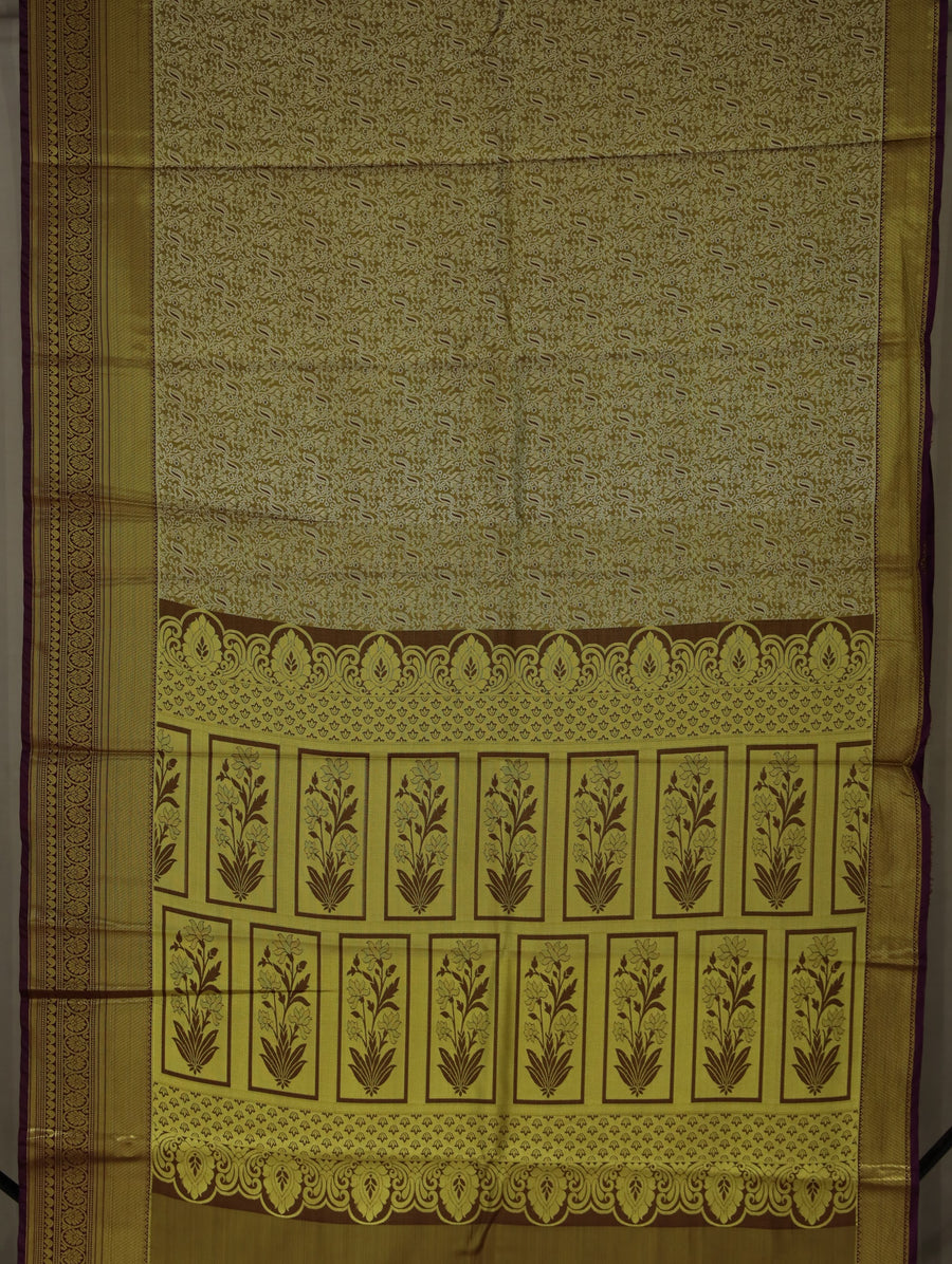 Olive Green Kanchipuram Inspired Semi Silk Saree with Medium Medium Contrast Border