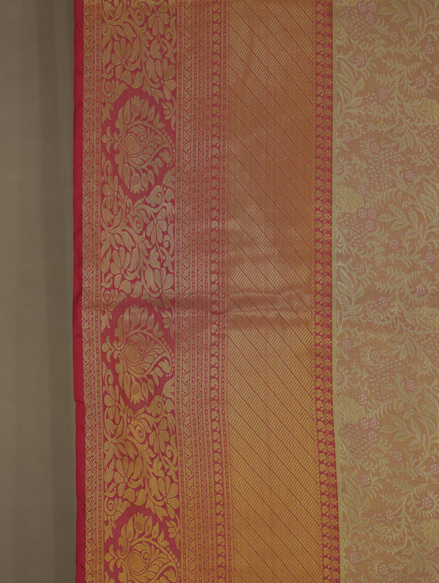 Champagne Gold Dharmavaram Inspired Semi Silk Saree with Wide Wide Contrast Border