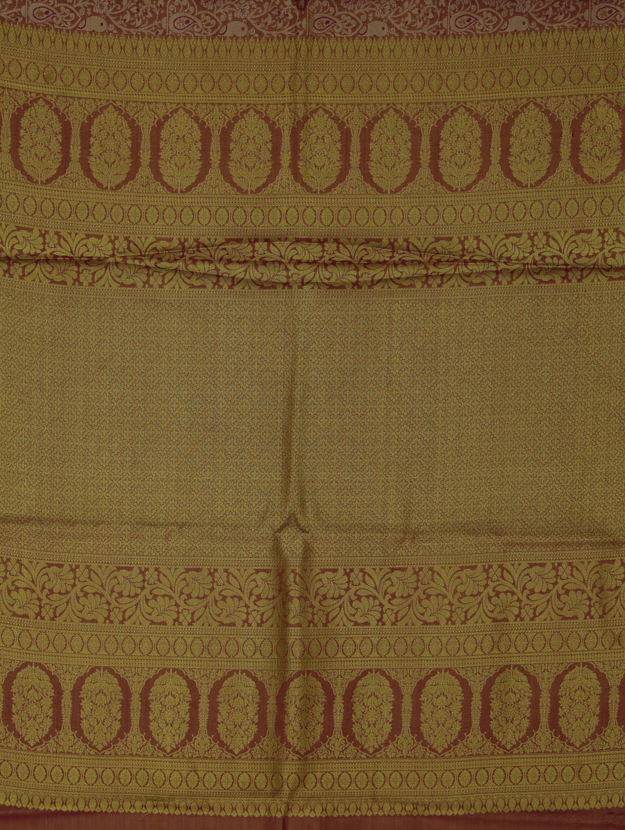 Champagne Gold Kanchipuram Inspired Semi Silk Saree with Narrow Narrow Contrast Border