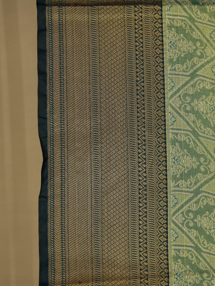 Moss Green Dharmavaram Inspired Semi Silk Saree with Medium Medium Contrast Border