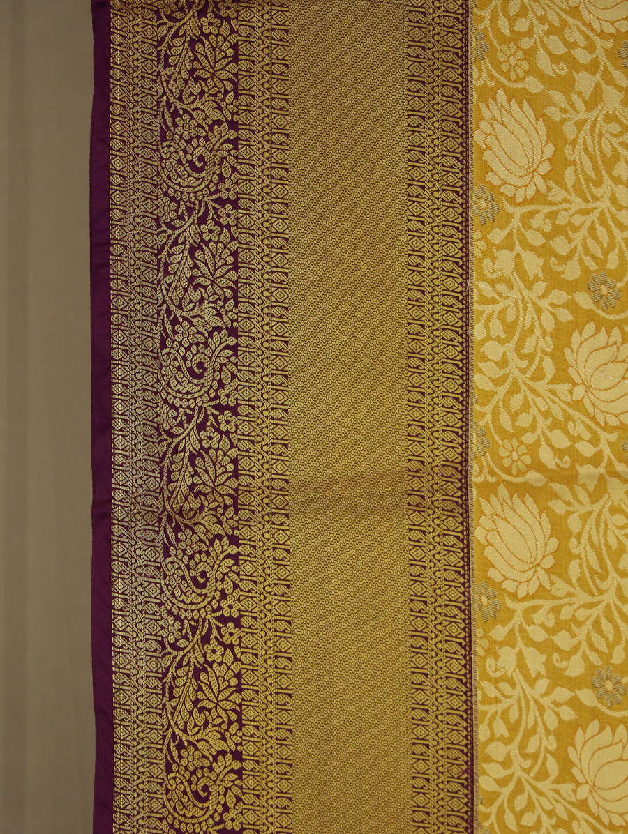 Champagne Gold Kanchipuram Inspired Semi Silk Saree with Wide Wide Contrast Border