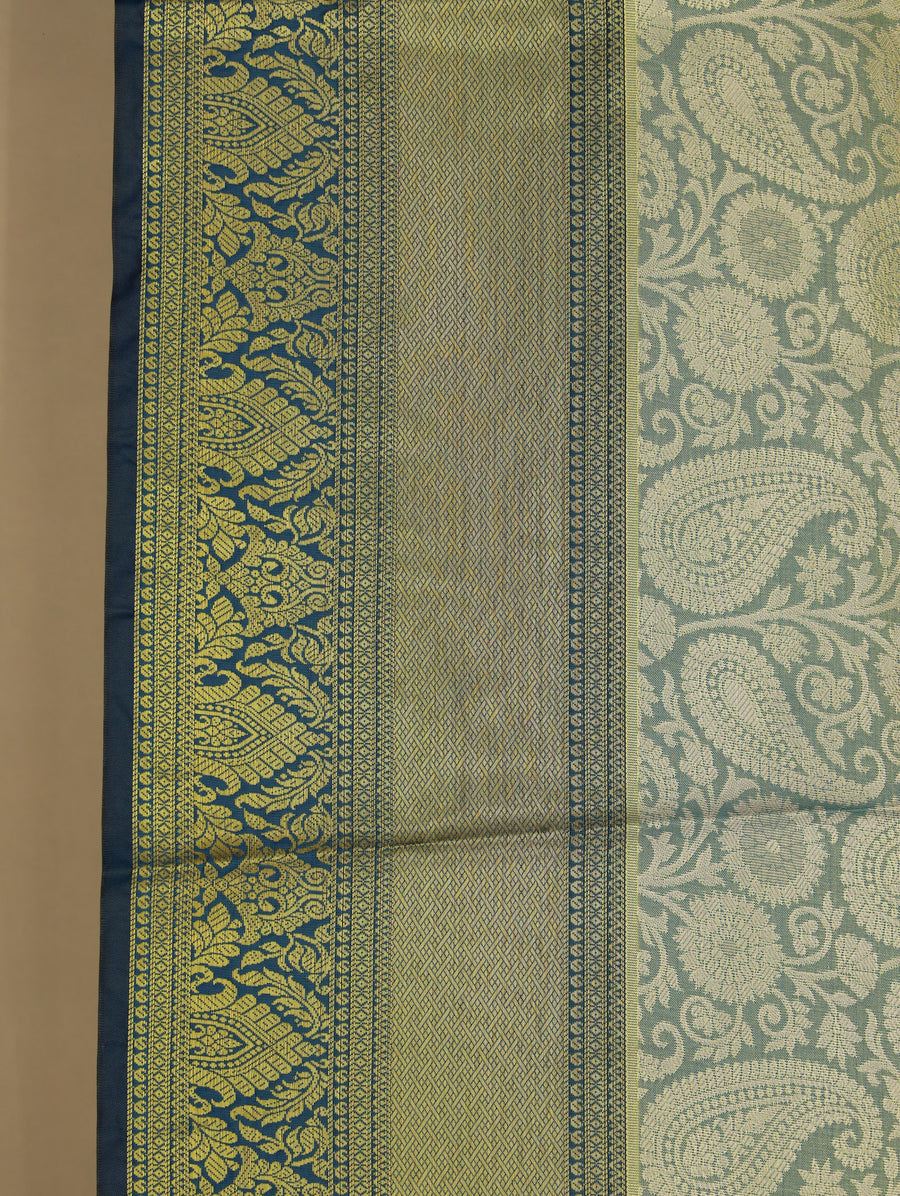 Sage Green Dharmavaram Inspired Semi Silk Saree with Wide Wide Contrast Border