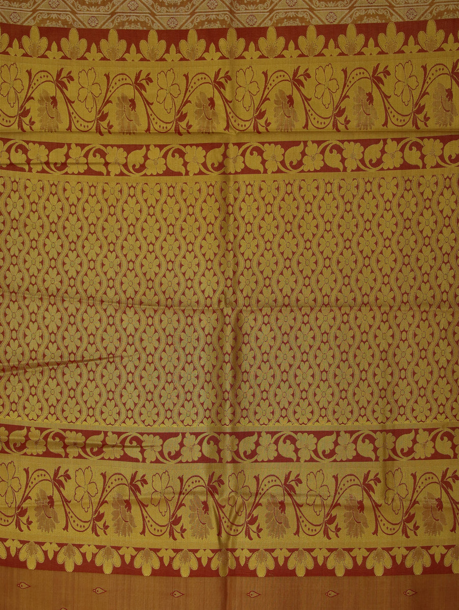 Champagne Gold Kanchipuram Inspired Semi Silk Saree with Wide Wide Contrast Border