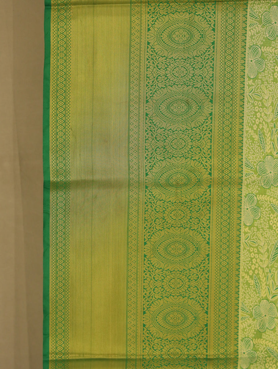 Sage Green Kanchipuram Inspired Semi Silk Saree with Wide Wide Self Border