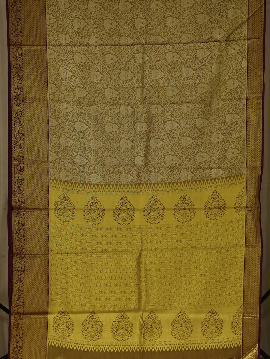 Champagne Gold Dharmavaram Inspired Semi Silk Saree with Medium Medium Contrast Border