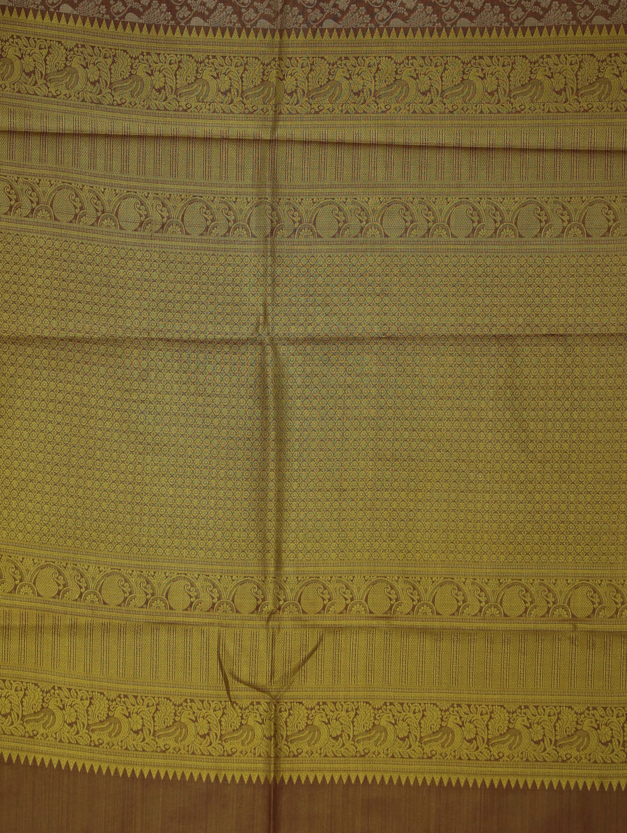 Champagne Gold Kanchipuram Inspired Semi Silk Saree with Wide Wide Contrast Border