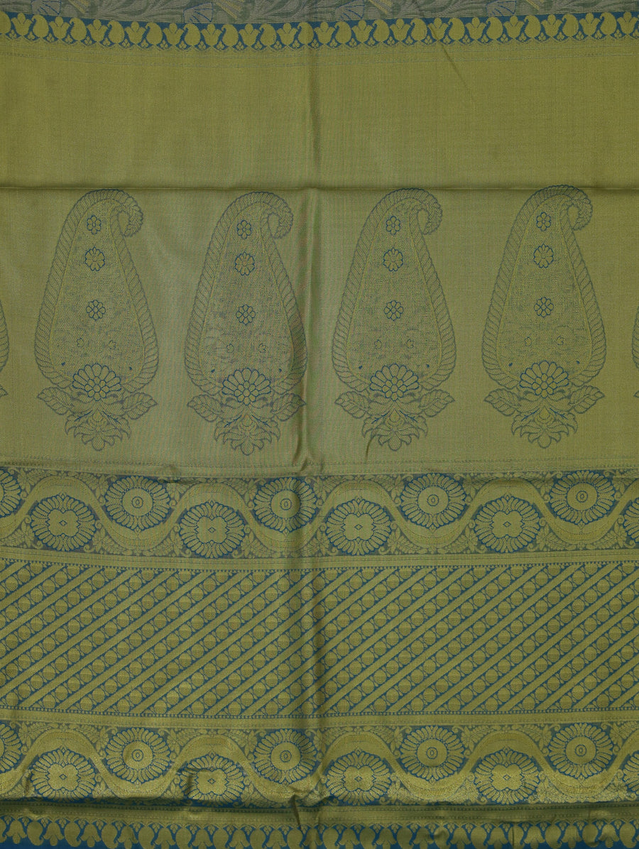 Sage Green Dharmavaram Inspired Semi Silk Saree with Medium Medium Contrast Border