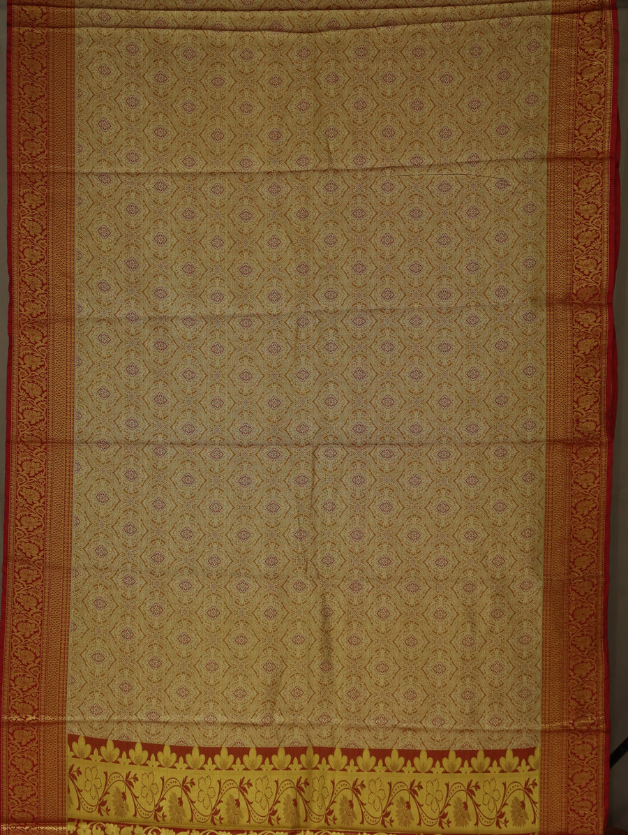 Champagne Gold Kanchipuram Inspired Semi Silk Saree with Medium Medium Contrast Border