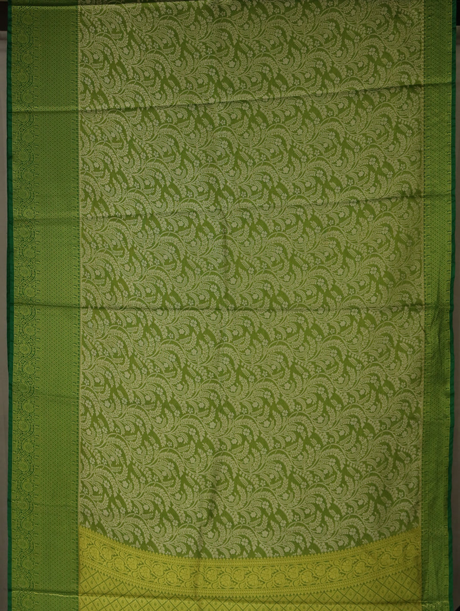 Olive Green Kanchipuram Inspired Semi Silk Saree with Wide Wide Self Border