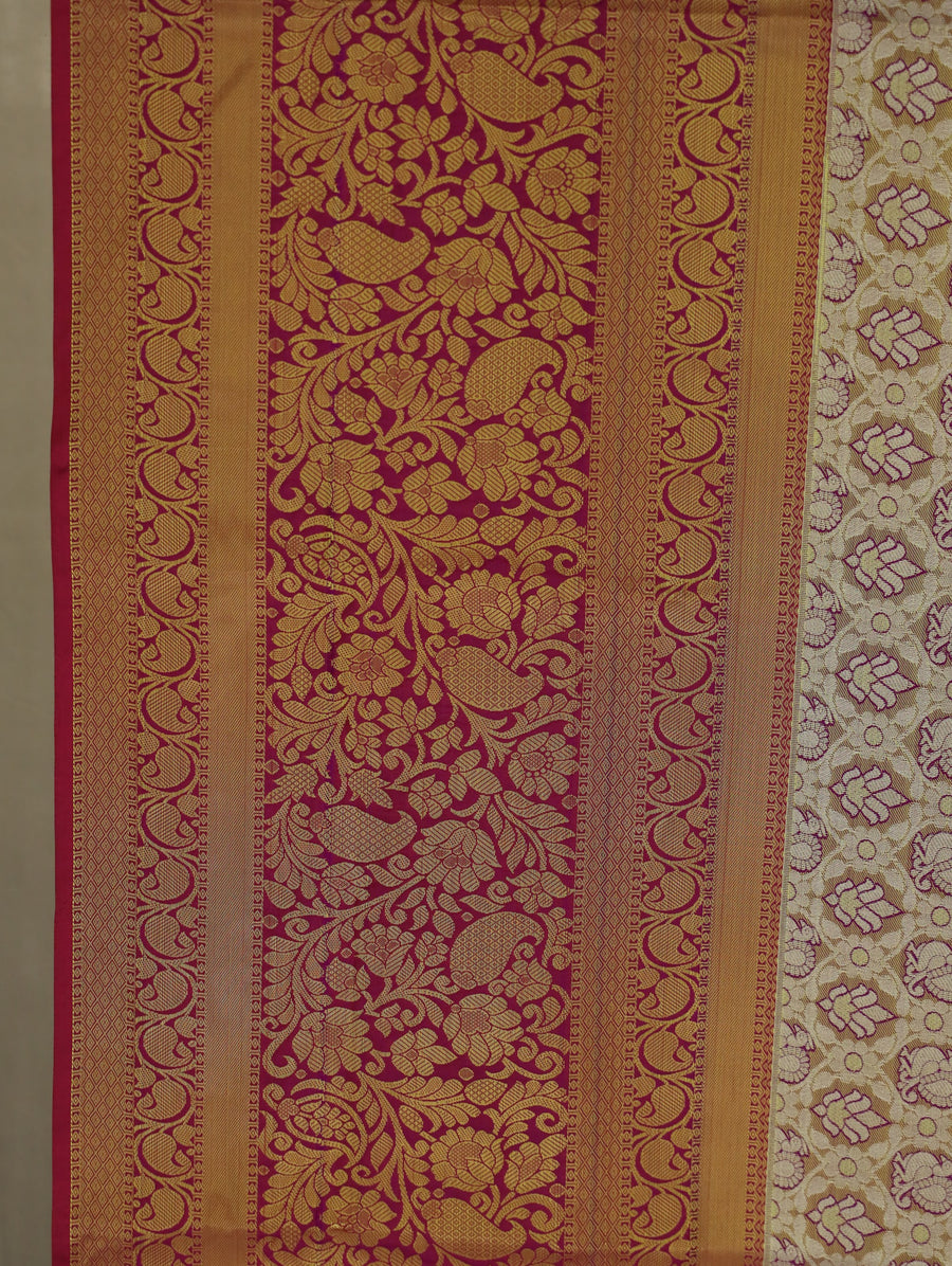 Champagne Gold Dharmavaram Inspired Semi Silk Saree with Wide Wide Contrast Border