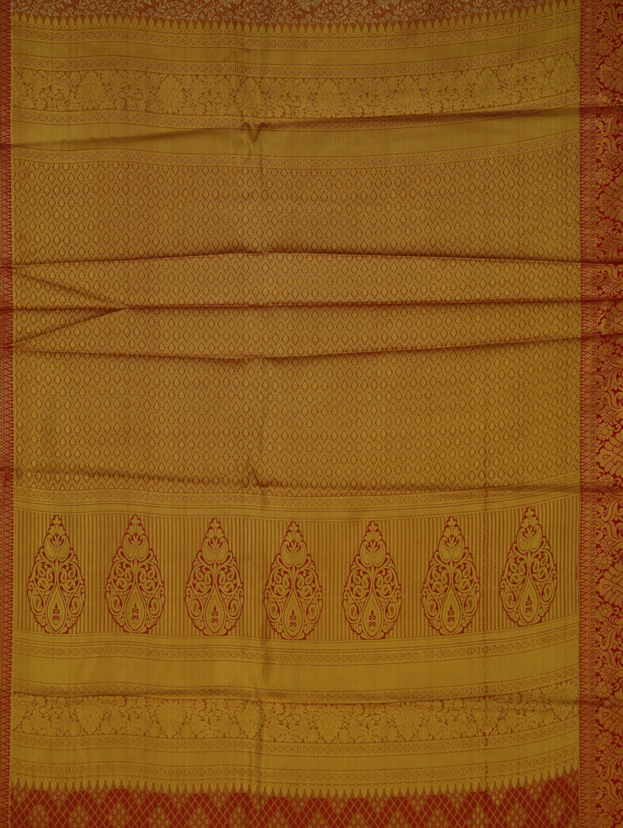 Champagne Gold Kanchipuram Inspired Semi Silk Saree with Wide Wide Contrast Border