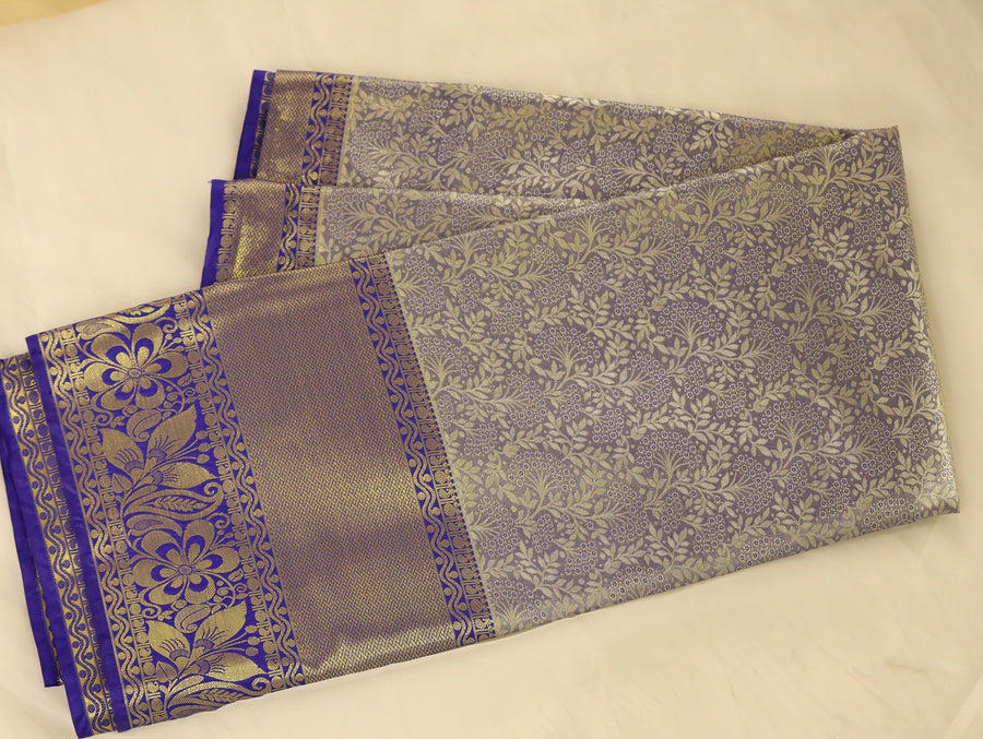Champagne Gold Kanchipuram Inspired Semi Silk Saree with Wide Wide Contrast Border