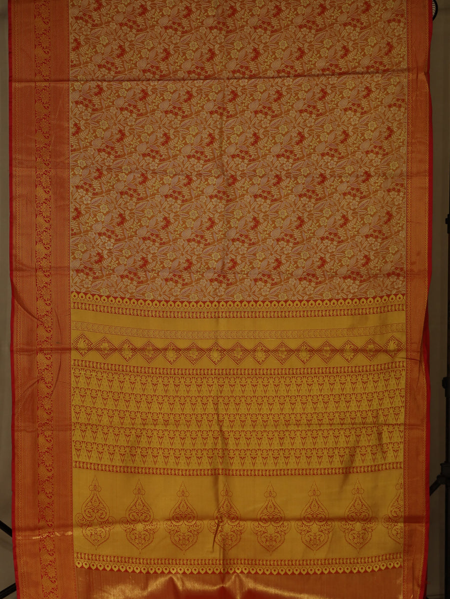 Sunset Orange Dharmavaram Inspired Semi Silk Saree with Wide Wide Self Border