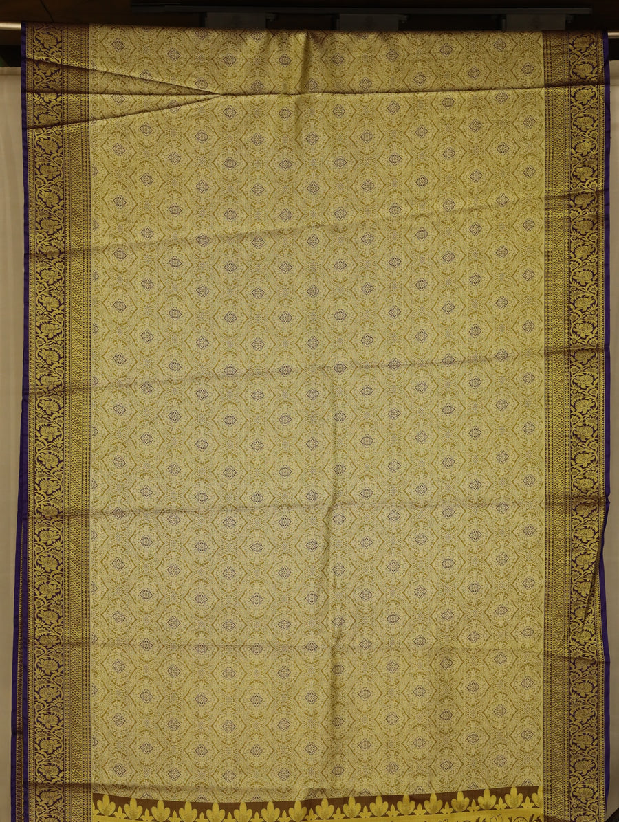 Champagne Gold Dharmavaram Inspired Semi Silk Saree with Wide Wide Contrast Border