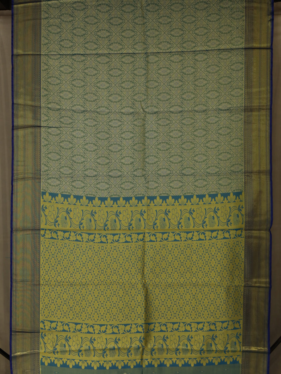Sage Green Kanchipuram Inspired Semi Silk Saree with Wide Wide Contrast Border