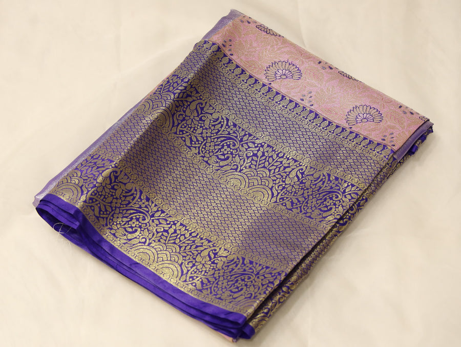 Dusty Rose Dharmavaram Inspired Semi Silk Saree with Wide Wide Contrast Border