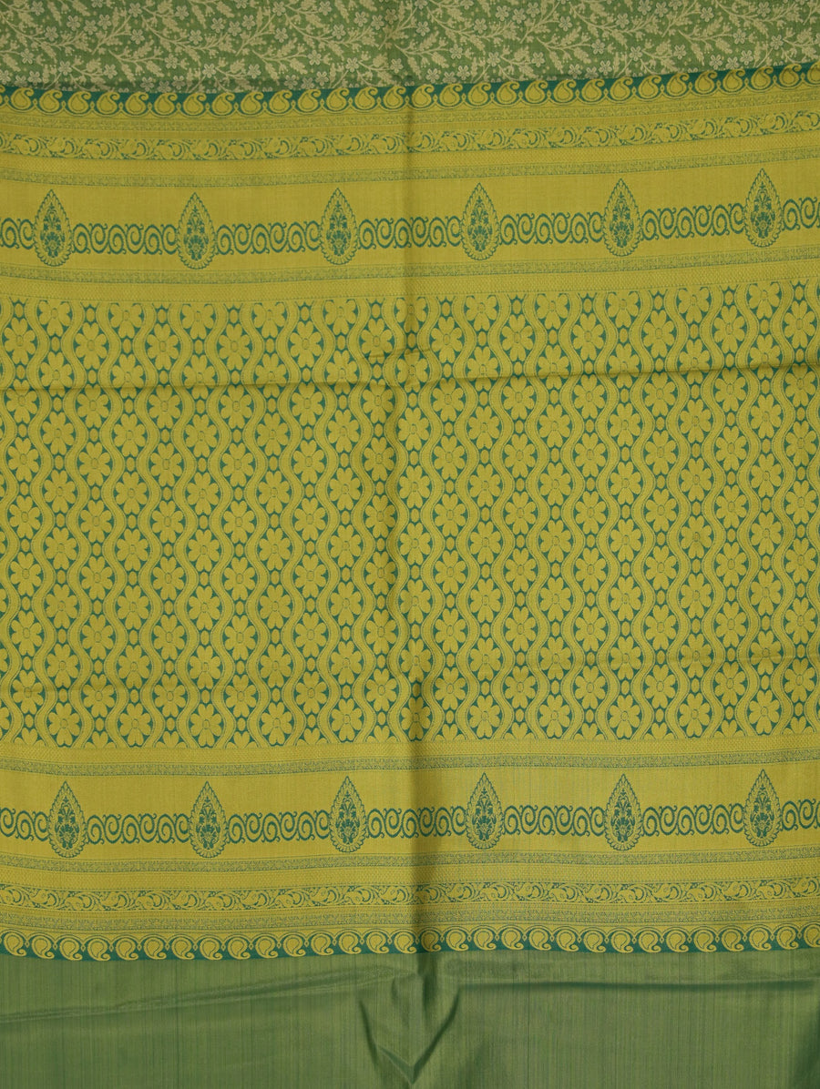 Lime Green Uppada Inspired Semi Silk Saree with Medium Medium Contrast Border