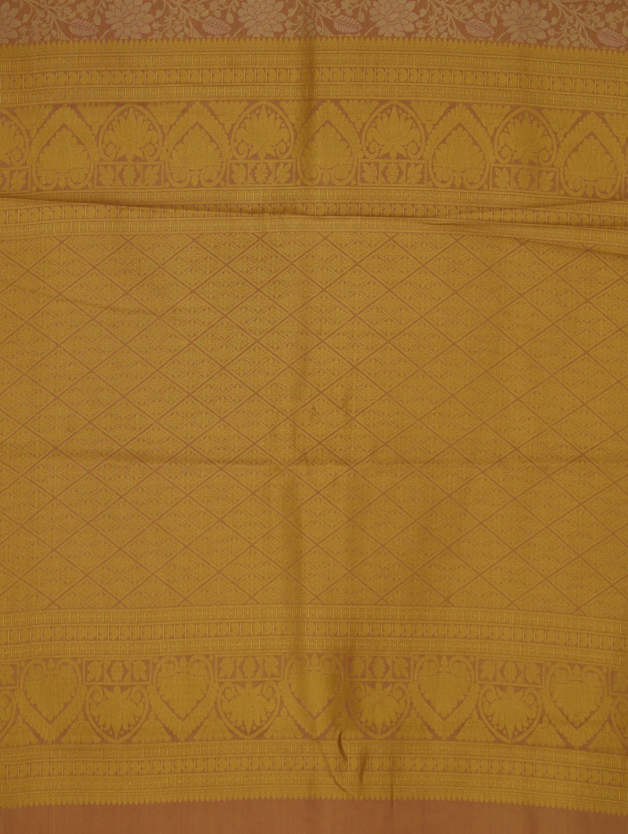 Golden Sunrise Kanchipuram Inspired Semi Silk Saree with Wide Wide Contrast Border