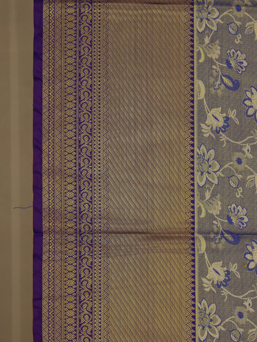 Slate Blue Kanchipuram Inspired Semi Silk Saree with Wide Wide Contrast Border