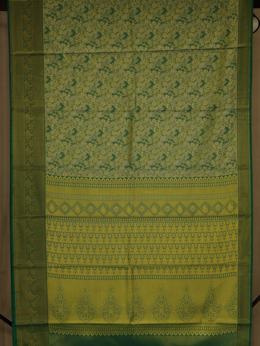 Moss Green Mysore Inspired Semi Silk Saree with Wide Wide Contrast Border