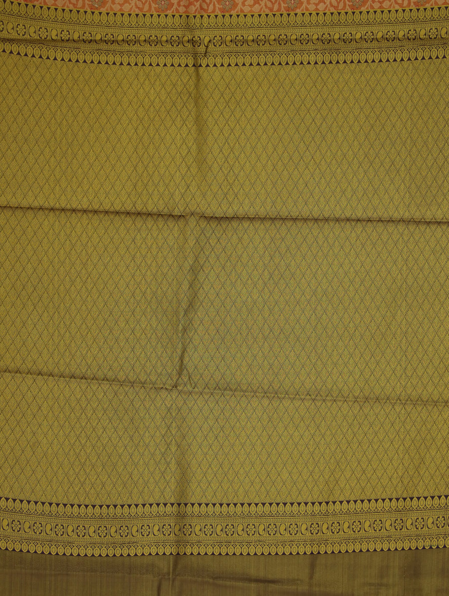 Coral Peach Dharmavaram Inspired Semi Silk Saree with Wide Wide Contrast Border