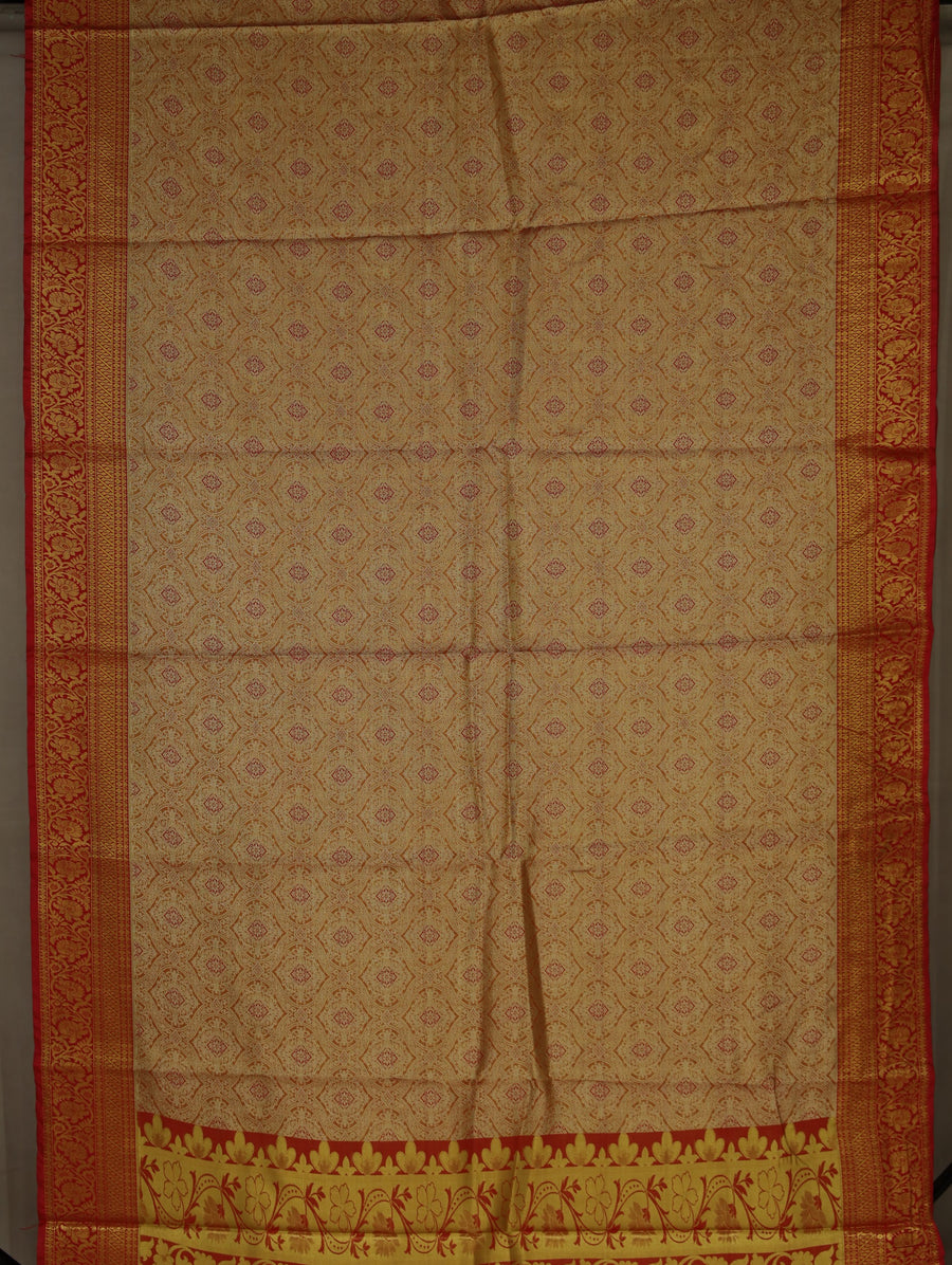 Champagne Gold Dharmavaram Inspired Semi Silk Saree with Wide Wide Contrast Border