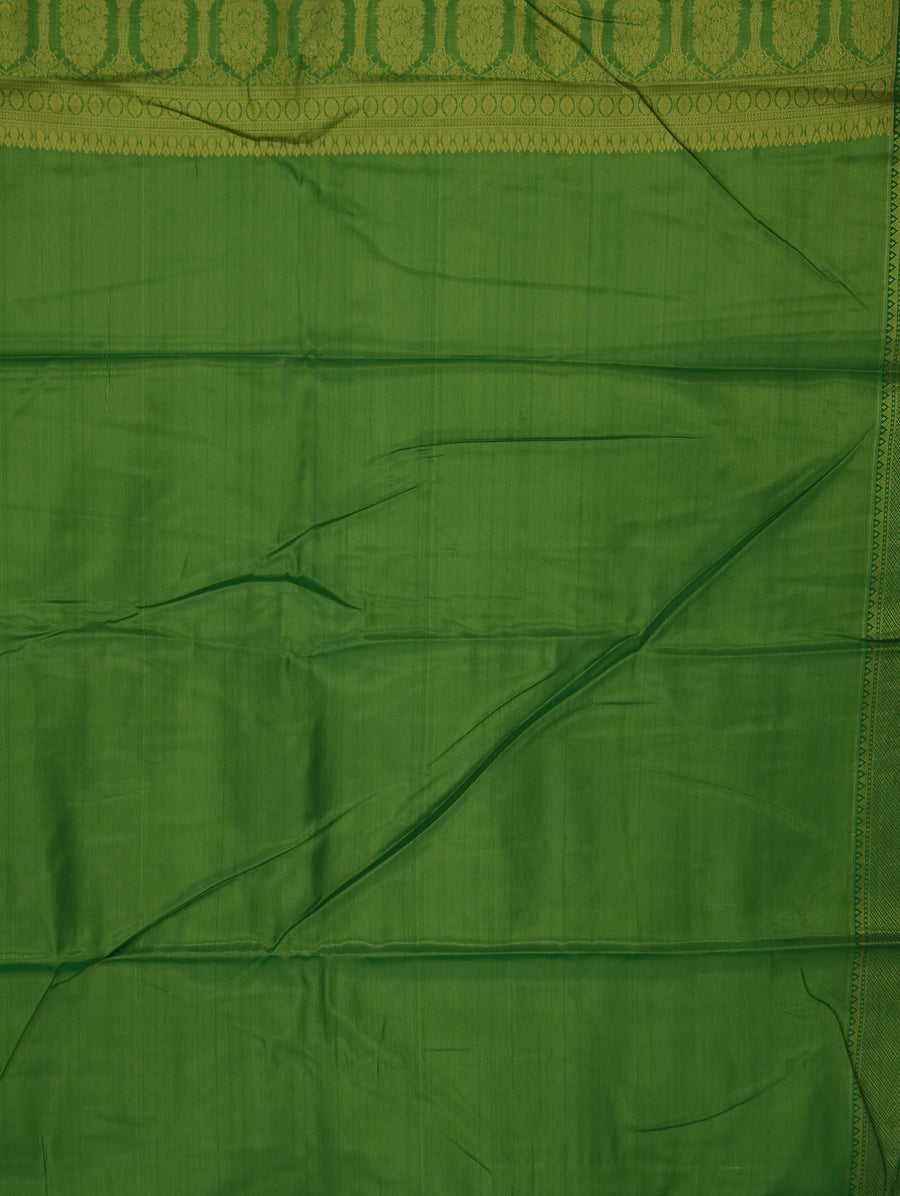 Moss Green Mysore Inspired Semi Silk Saree with Wide Wide Self Border