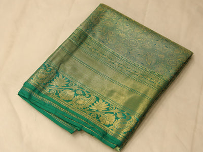 Sage Green Kanchipuram Inspired Semi Silk Saree with Medium Medium Contrast Border