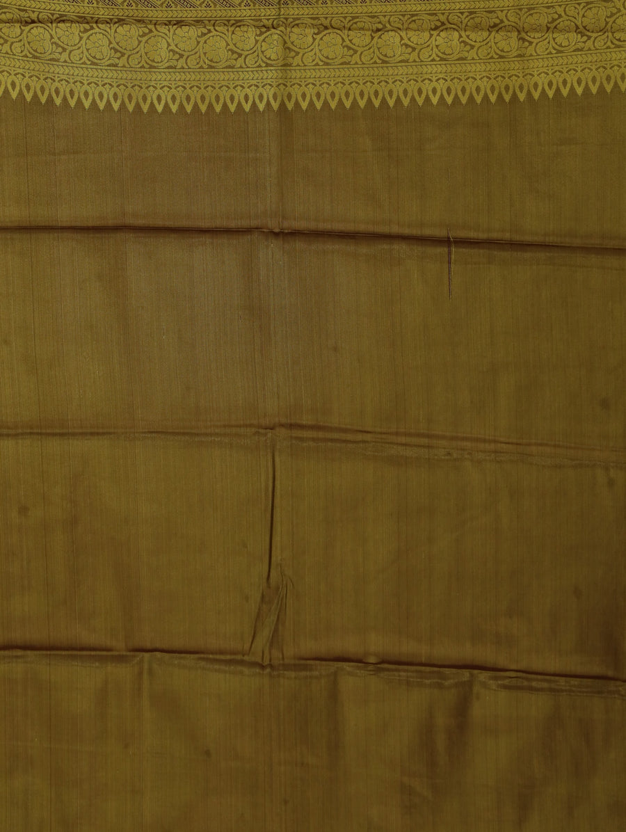 Antique Gold Kanchipuram Inspired Semi Silk Saree with Wide Wide Contrast Border