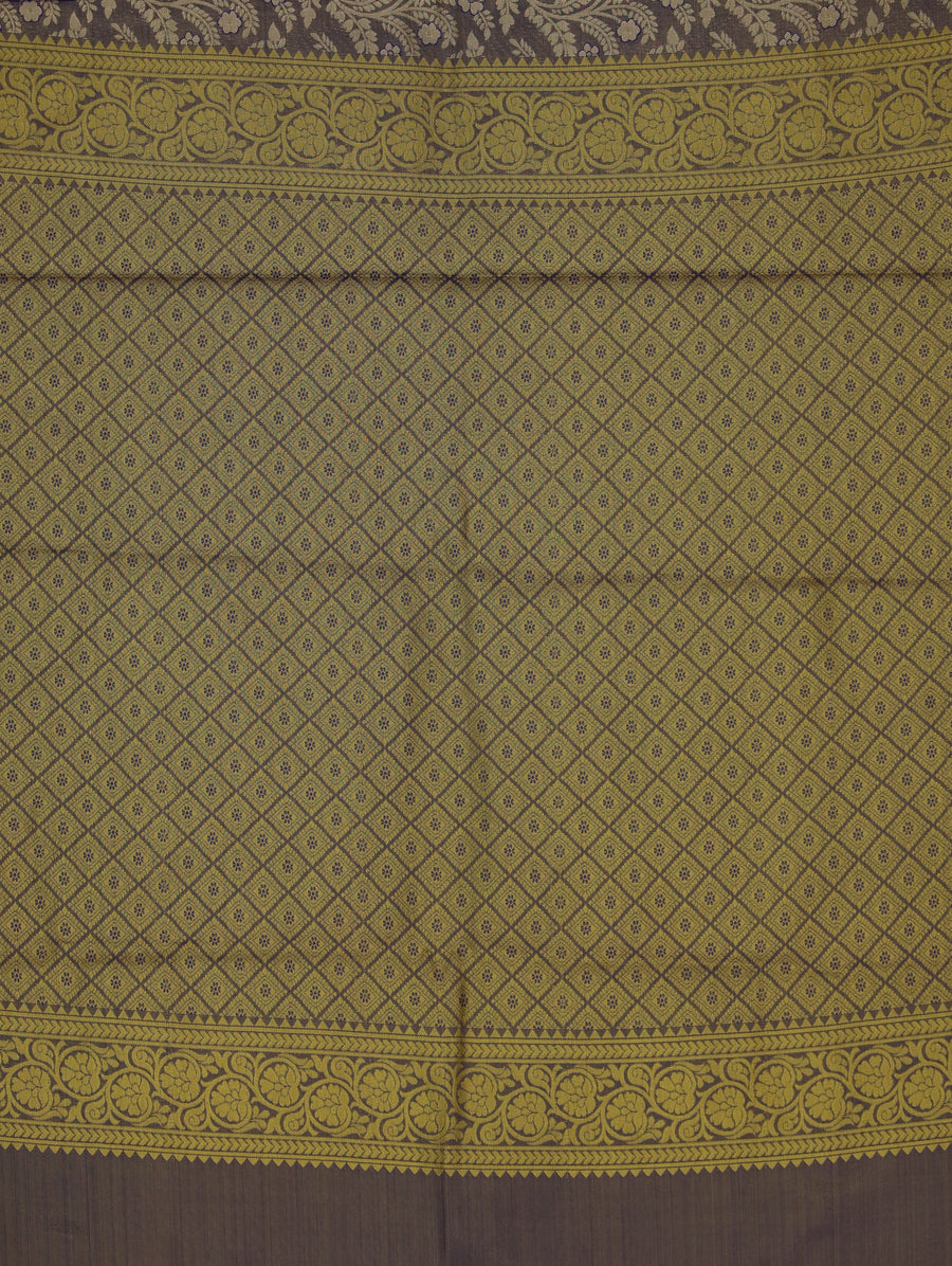 Taupe Grey Dharmavaram Inspired Semi Silk Saree with Wide Wide Contrast Border