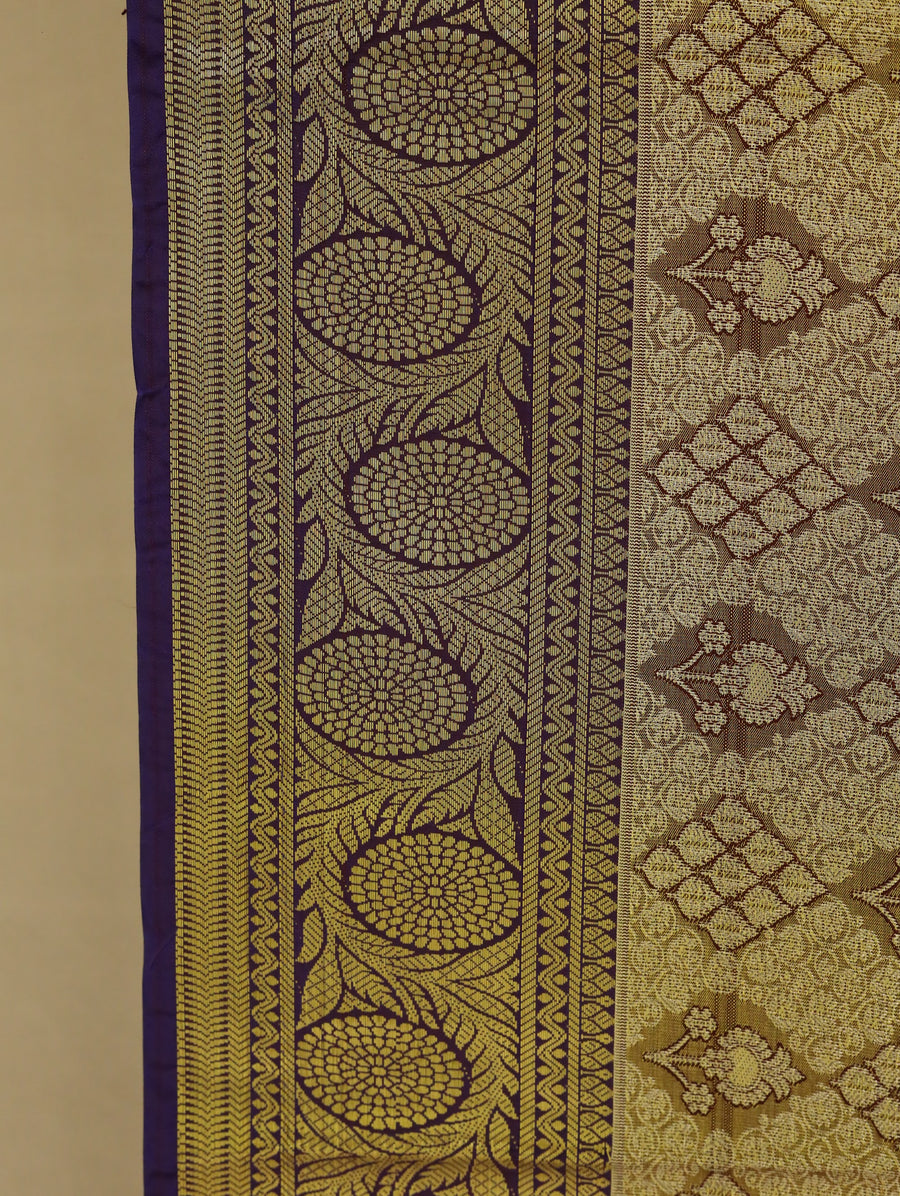 Champagne Gold Dharmavaram Inspired Semi Silk Saree with Medium Medium Contrast Border