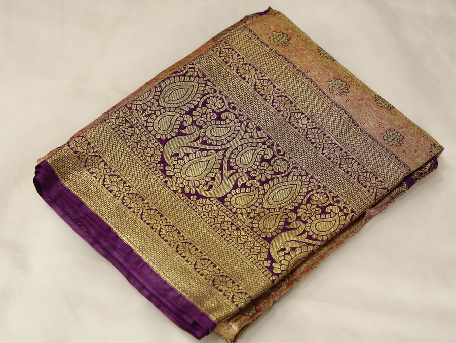 Saffron Orange Dharmavaram Inspired Semi Silk Saree with Medium Medium Contrast Border