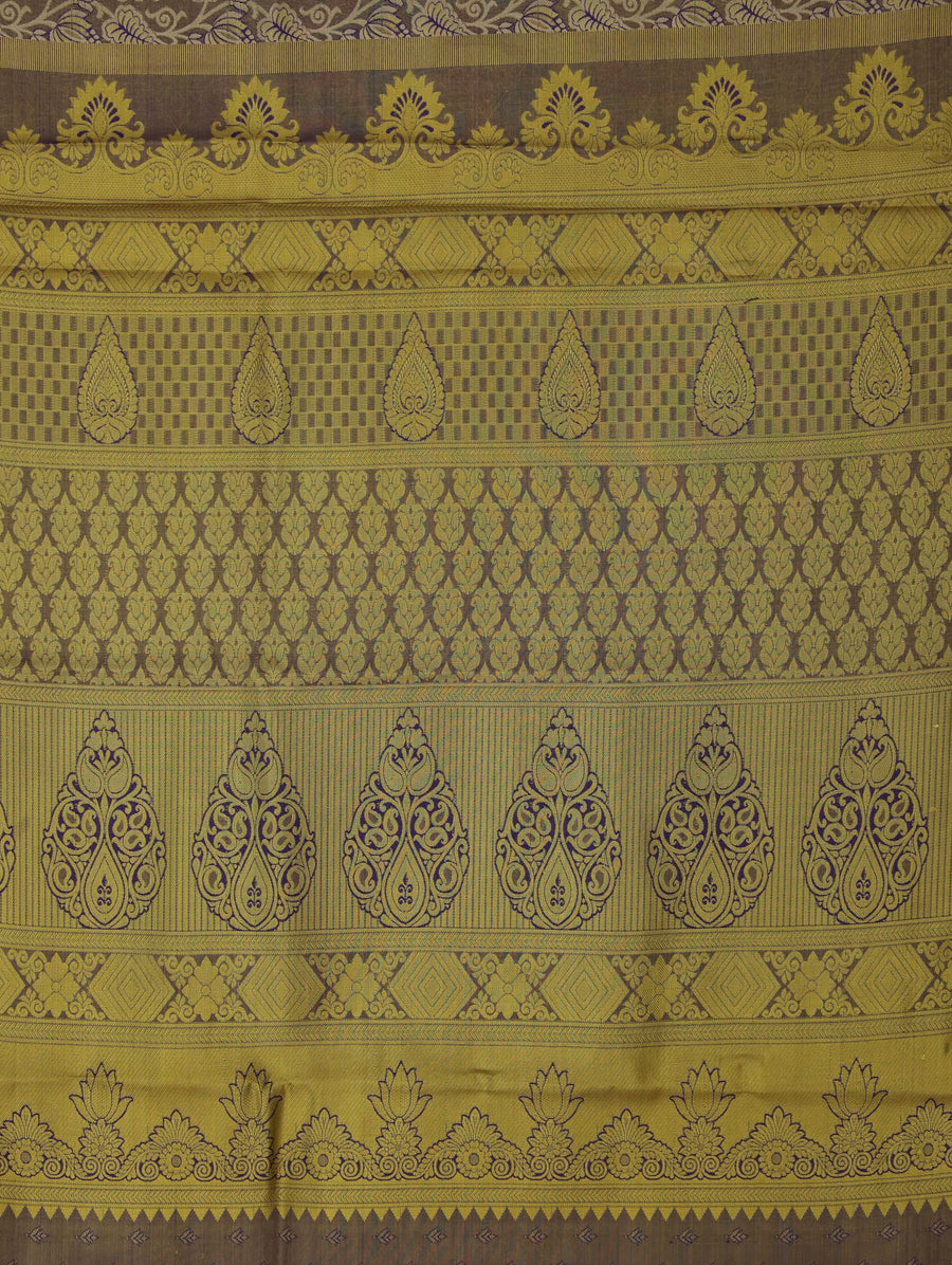 Champagne Gold Kanchipuram Inspired Semi Silk Saree with Wide Wide Contrast Border