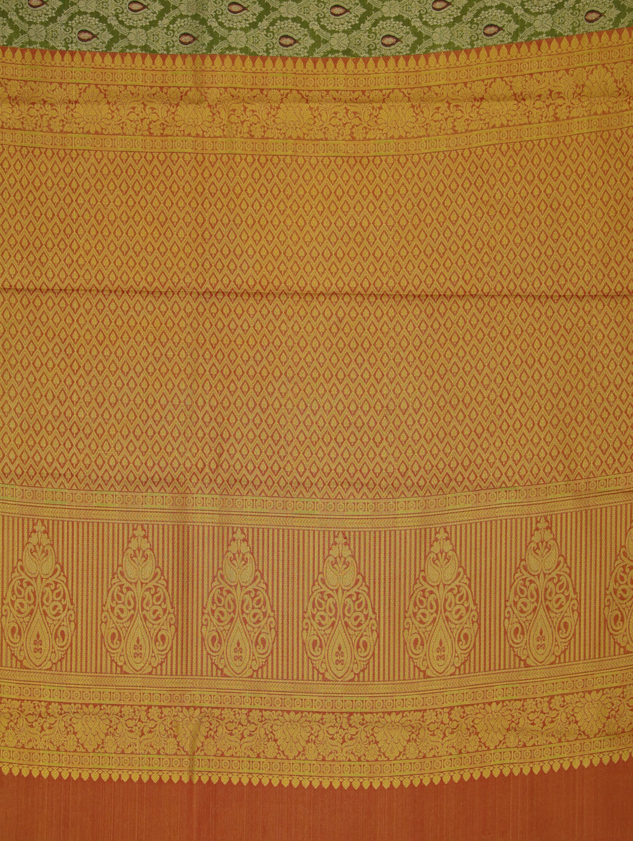 Sage Green Kanchipuram Inspired Semi Silk Saree with Wide Wide Contrast Border