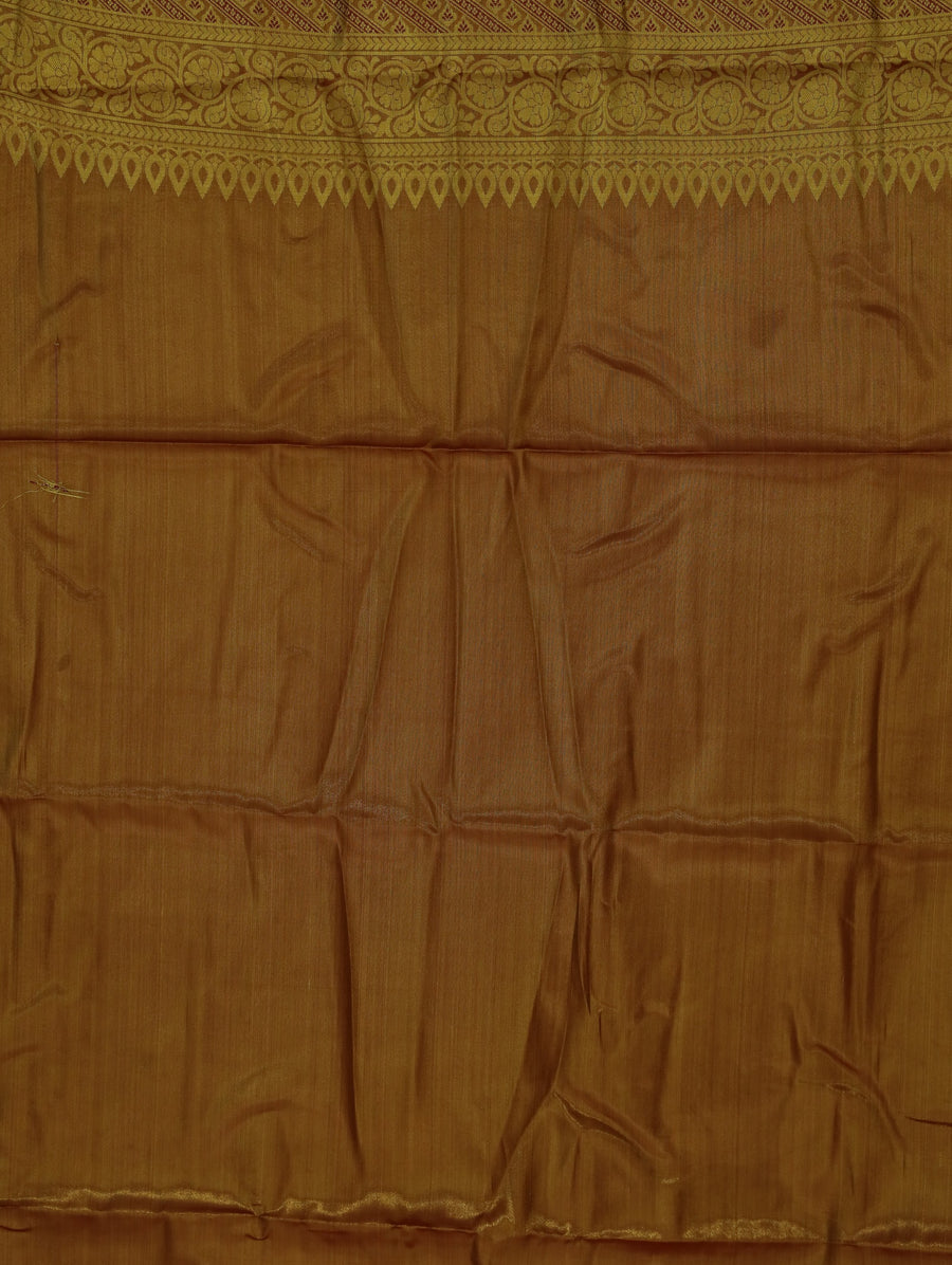 Champagne Gold Kanchipuram Inspired Semi Silk Saree with Wide Wide Contrast Border