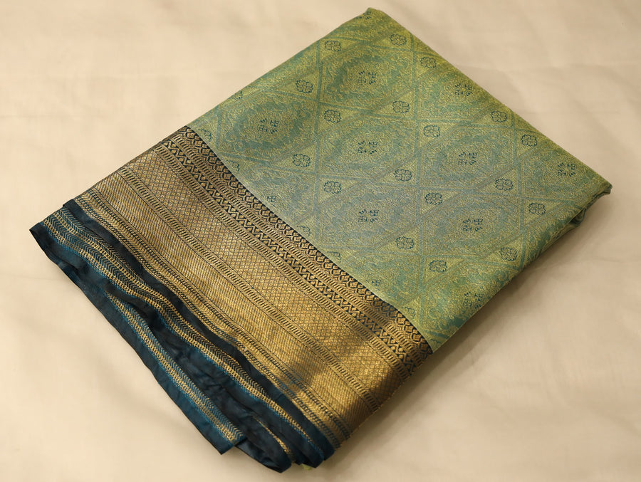 Moss Green Dharmavaram Inspired Semi Silk Saree with Medium Medium Contrast Border