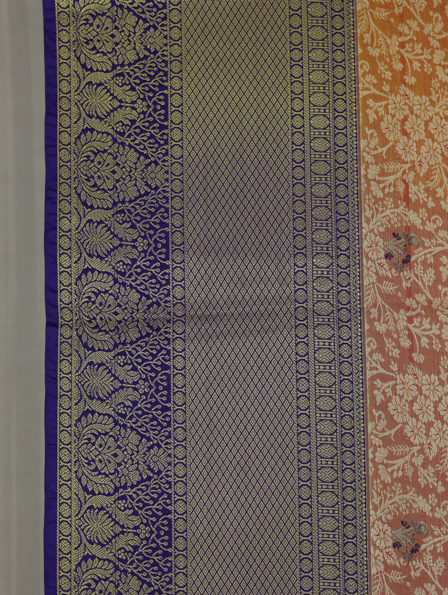 Burnt Orange Dharmavaram Inspired Semi Silk Saree with Wide Wide Contrast Border