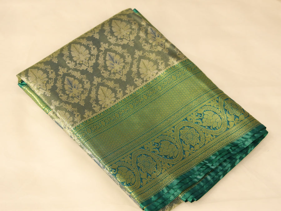 Olive Green Dharmavaram Inspired Semi Silk Saree with Wide Wide Self Border
