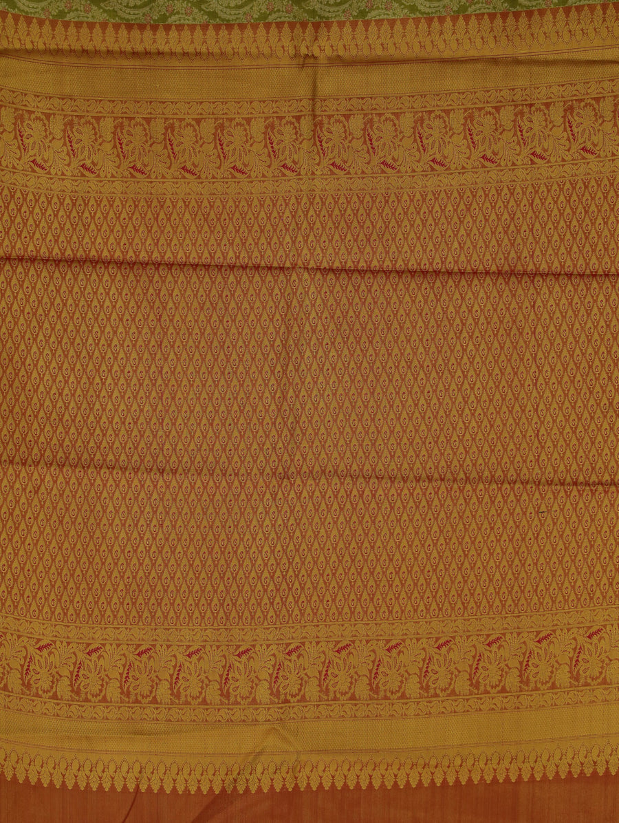 Olive Green Kanchipuram Inspired Semi Silk Saree with Medium Medium Contrast Border