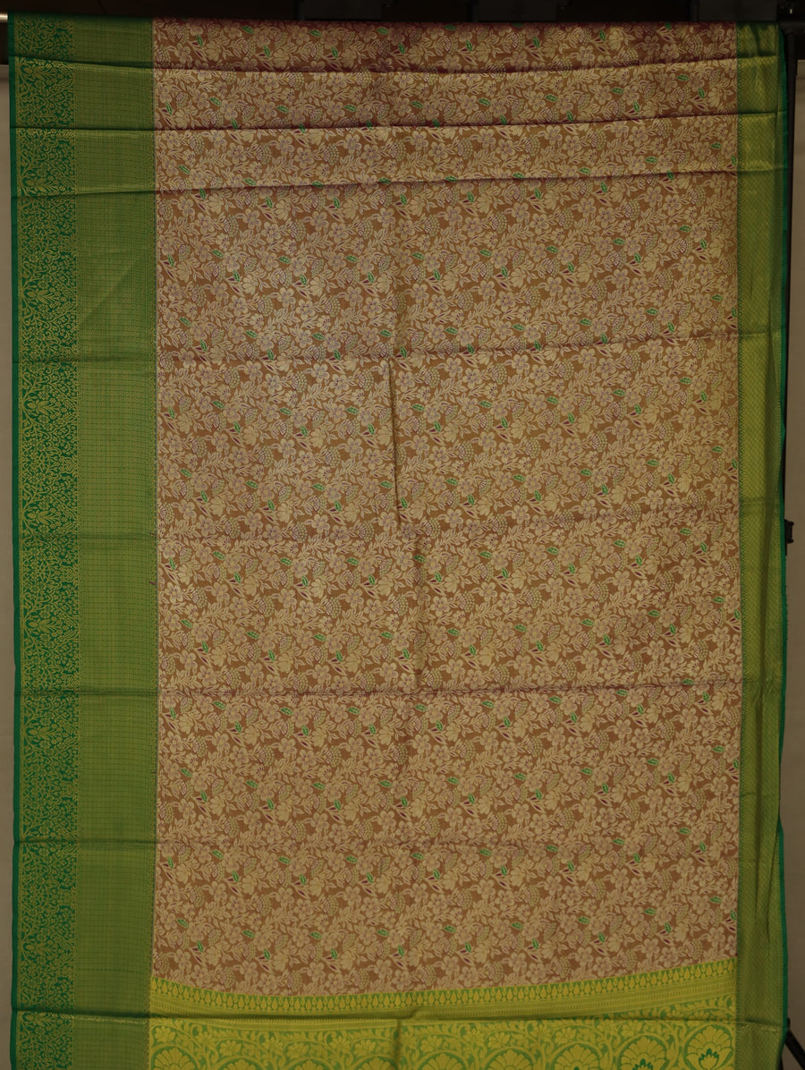 Champagne Beige Kanchipuram Inspired Semi Silk Saree with Medium Medium Contrast Border