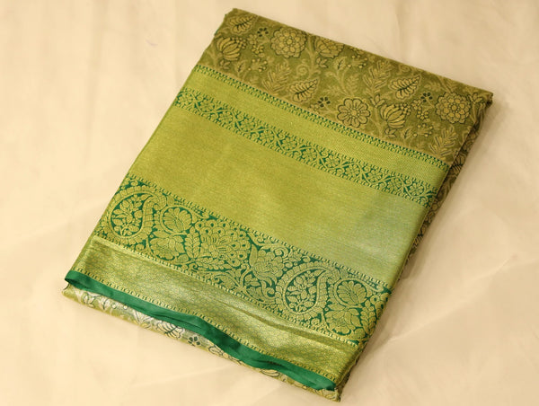 Olive Green Dharmavaram Inspired Semi Silk Saree with Medium Medium Self Border