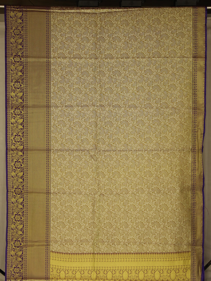 Champagne Gold Dharmavaram Inspired Semi Silk Saree with Wide Wide Contrast Border