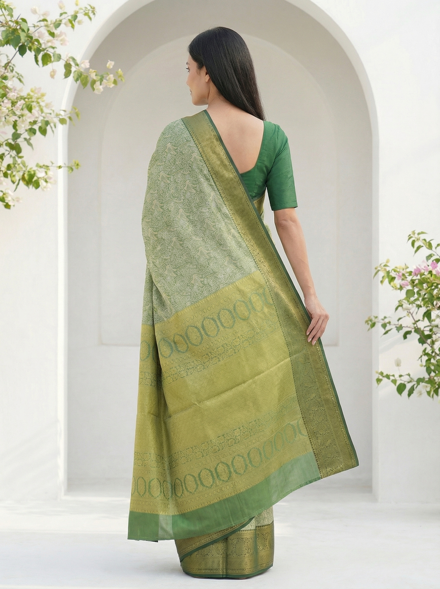 Mint Green Uppada Inspired Semi Silk Saree with Wide Wide Contrast Border