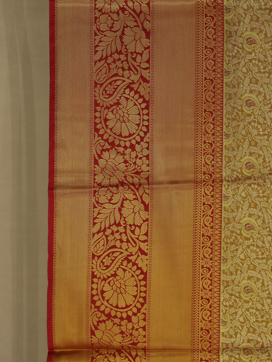 Champagne Gold Dharmavaram Inspired Semi Silk Saree with Wide Wide Contrast Border