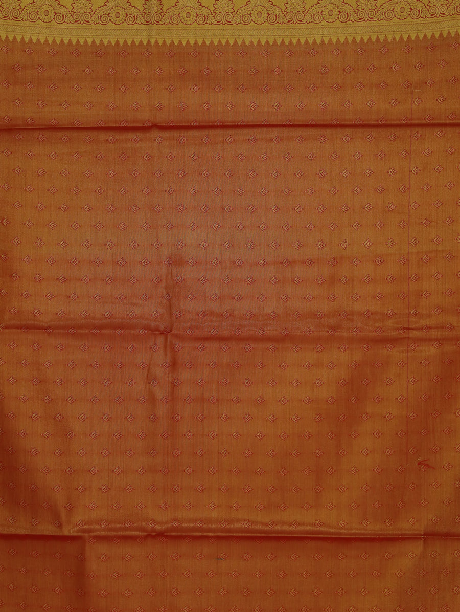 Burnt Orange Dharmavaram Inspired Semi Silk Saree with Wide Wide Contrast Border